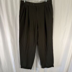 Pronto Uomo Worsted Wool Dress Pants Men's 35 Dark Green Pleated Office Work